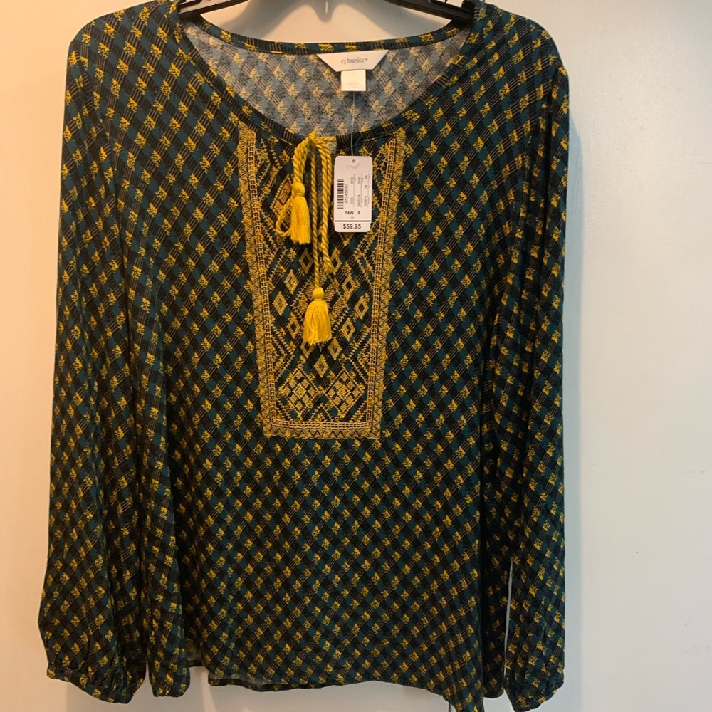 Christopher&Banks blouse long sleeve green top.